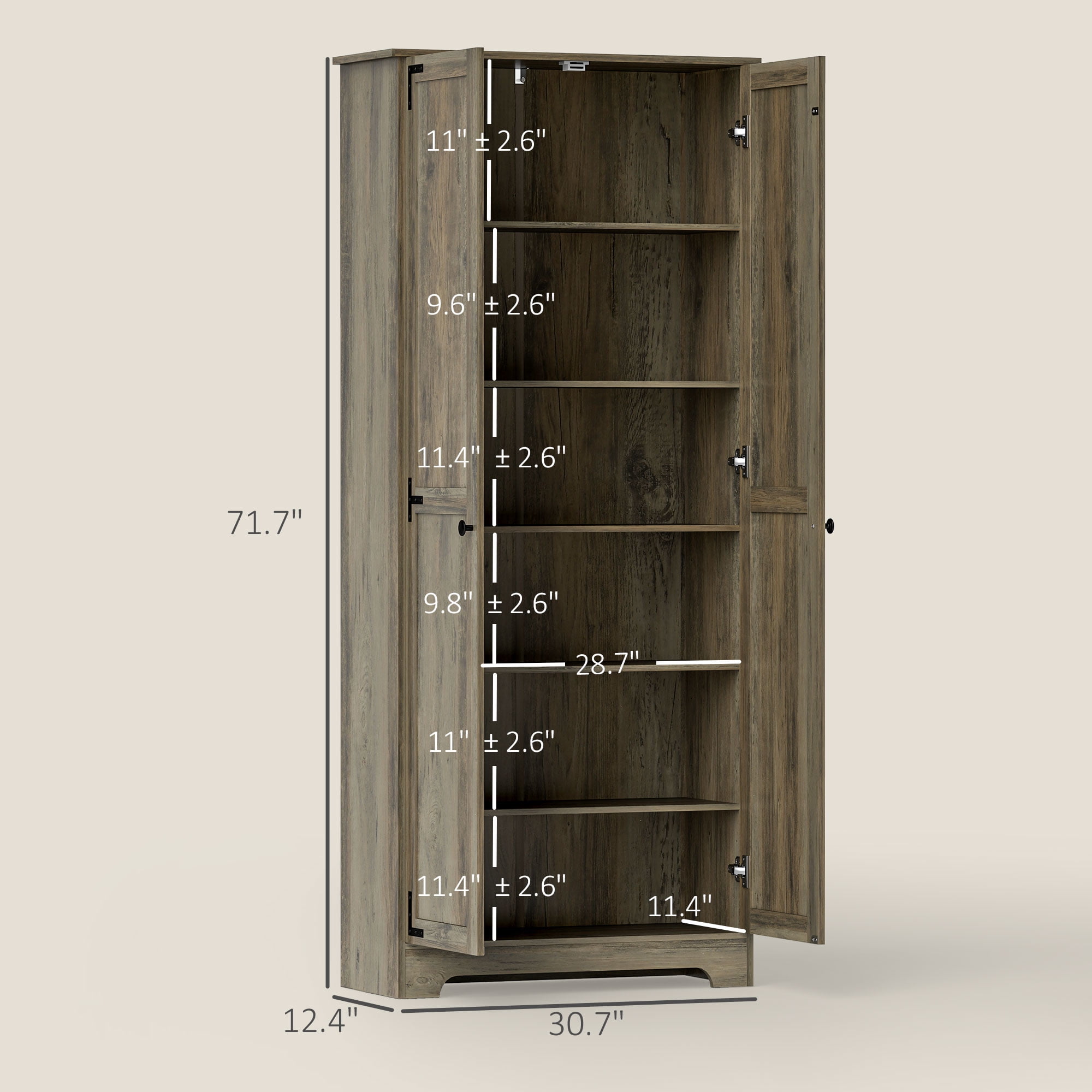 HOMCOM 72" Farmhouse Pantry Cabinet with Storage, Food Pantry Cabinet with Adjustable Shelves, Tall Storage Cabinet with 2 Doors, Distressed Gray