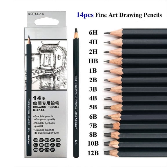 Graphite-Drawing-Pencils-Sketch-Set-14-Piece-Kit-1B-6H-Ideal-Art-Sketching-Shading-Artist-Beginners-Pro-Artists