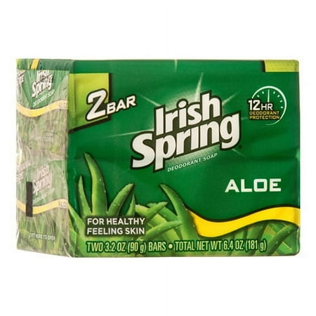 Irish Spring Fresh Aloe Deodorant Bar Soap 12 Hour Protection, 2 x 3.20 oz, 6 Pack