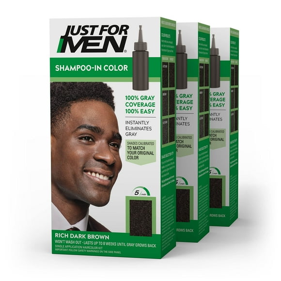 Just For Men Shampoo-In Color (Formerly Original Formula) Mens Hair Color with Keratin and Vitamin E for Stronger Hair - Rich Dark Brown H-47 Pack of 3