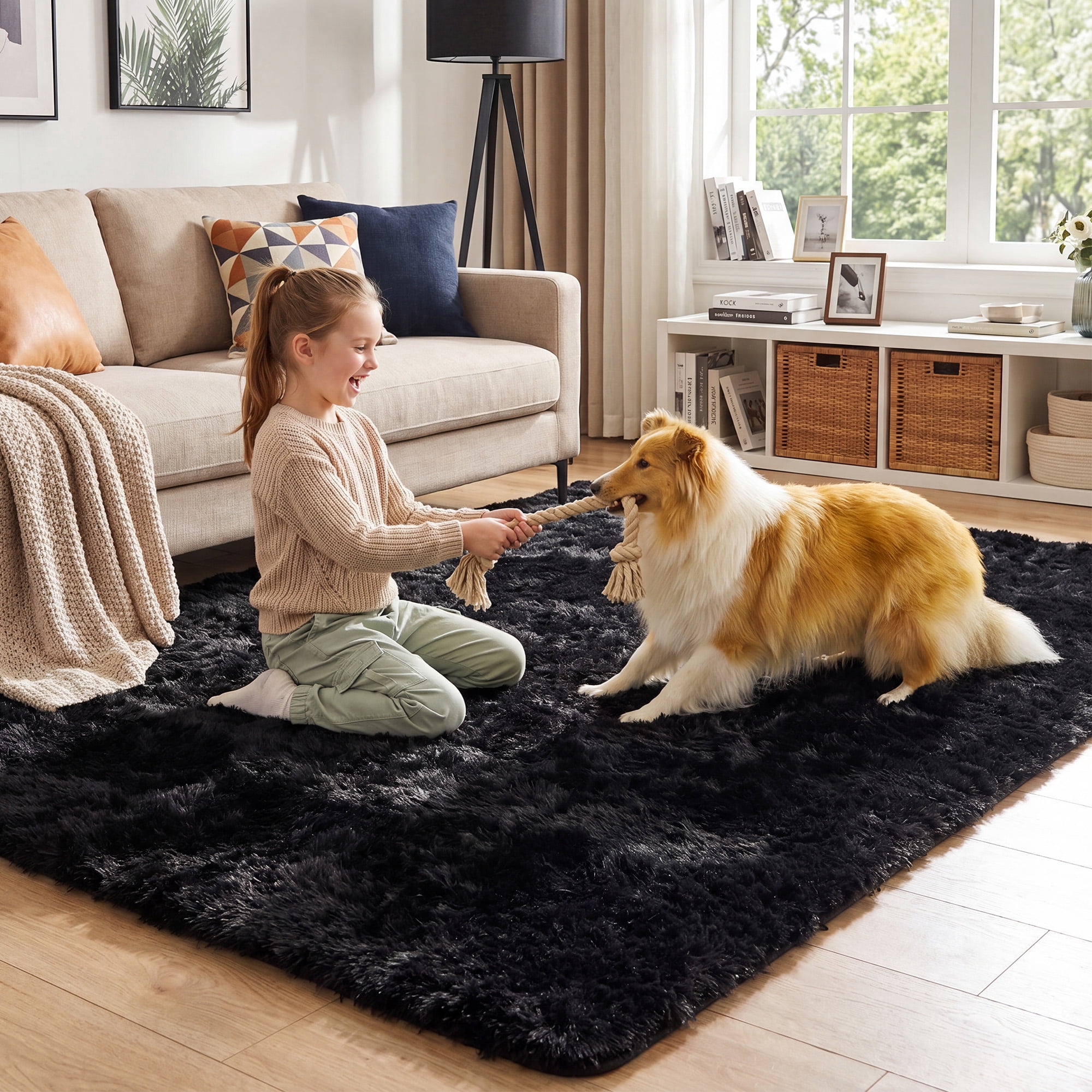 YEERSWAG Shag Area Rug, 5 x 8 ft Ultra Soft Fluffy Area Rug for Living Room Bedroom Indoor Carpet, Black