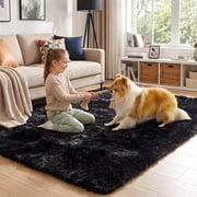 YEERSWAG Shag Area Rug, 5 x 8 ft Ultra Soft Fluffy Area Rug for Living Room Bedroom Indoor Carpet, Black