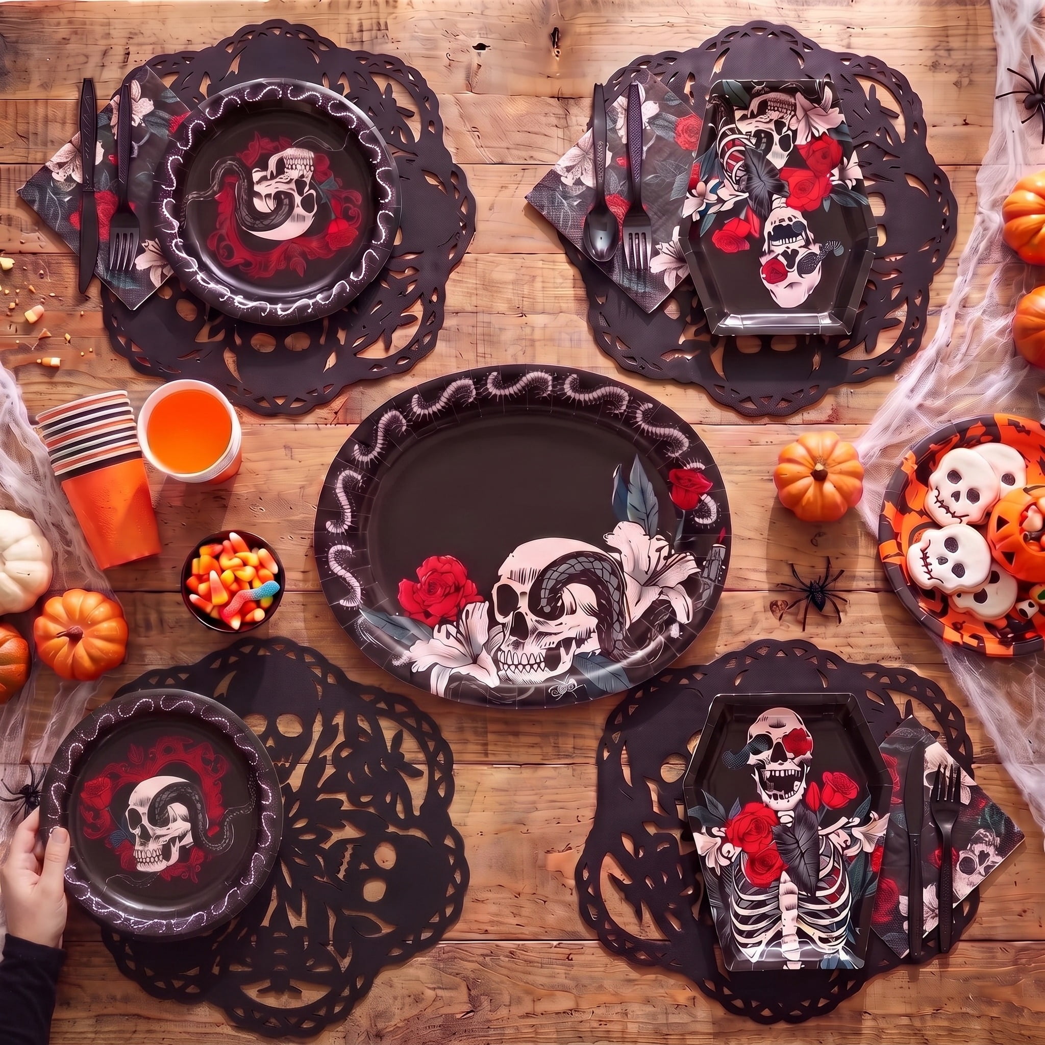 Cutout Skulls Paper Placemats, Black, 8 Count, Halloween by Way To Celebrate