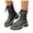 Grey, variant on Women's Platform Lace Up Mid Calf Boots Wide Toe Box Slip On Combat Booties Buckle Strap Motorcycle Riding Boots Black Size 7