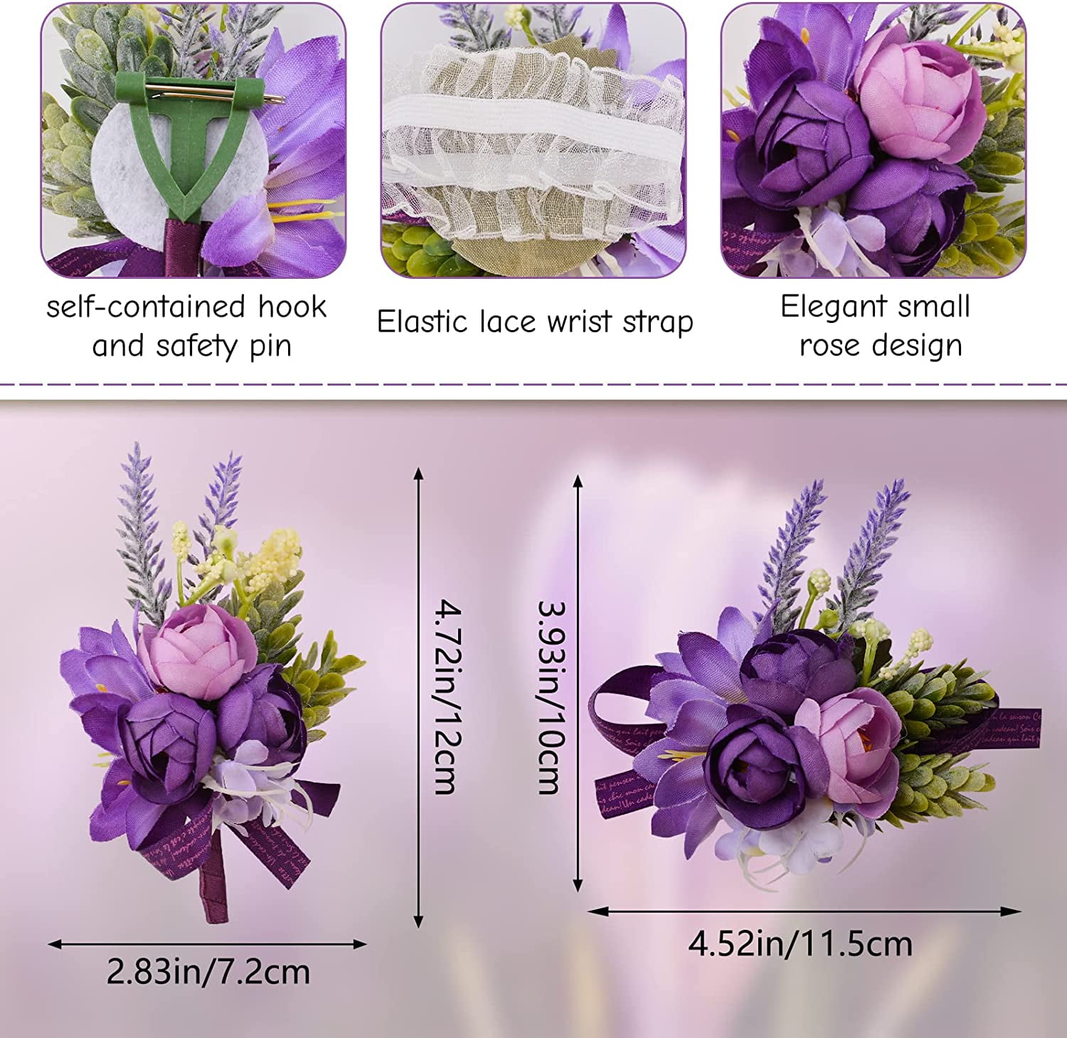 2Pcs Wrist Corsage and Boutonniere Set with Purple, Handmade Artificial  Corsage Set Bride Hand Flower Men Boutonniere for Wedding Party Prom ..., image size:1500x1459