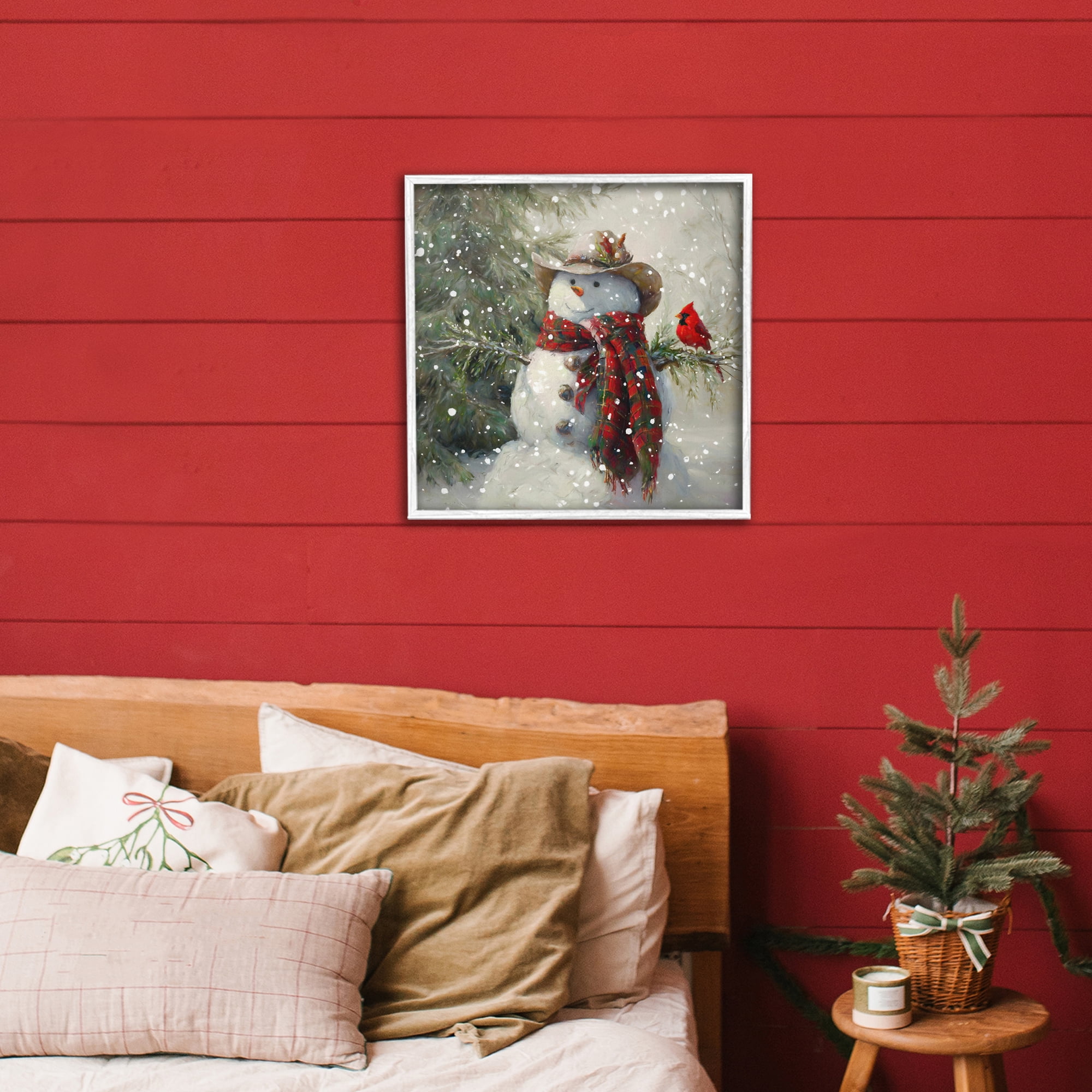 Stupell Industries Cowboy Snowman & Cardinal White Framed Giclee Art, design by Tina LeCour
