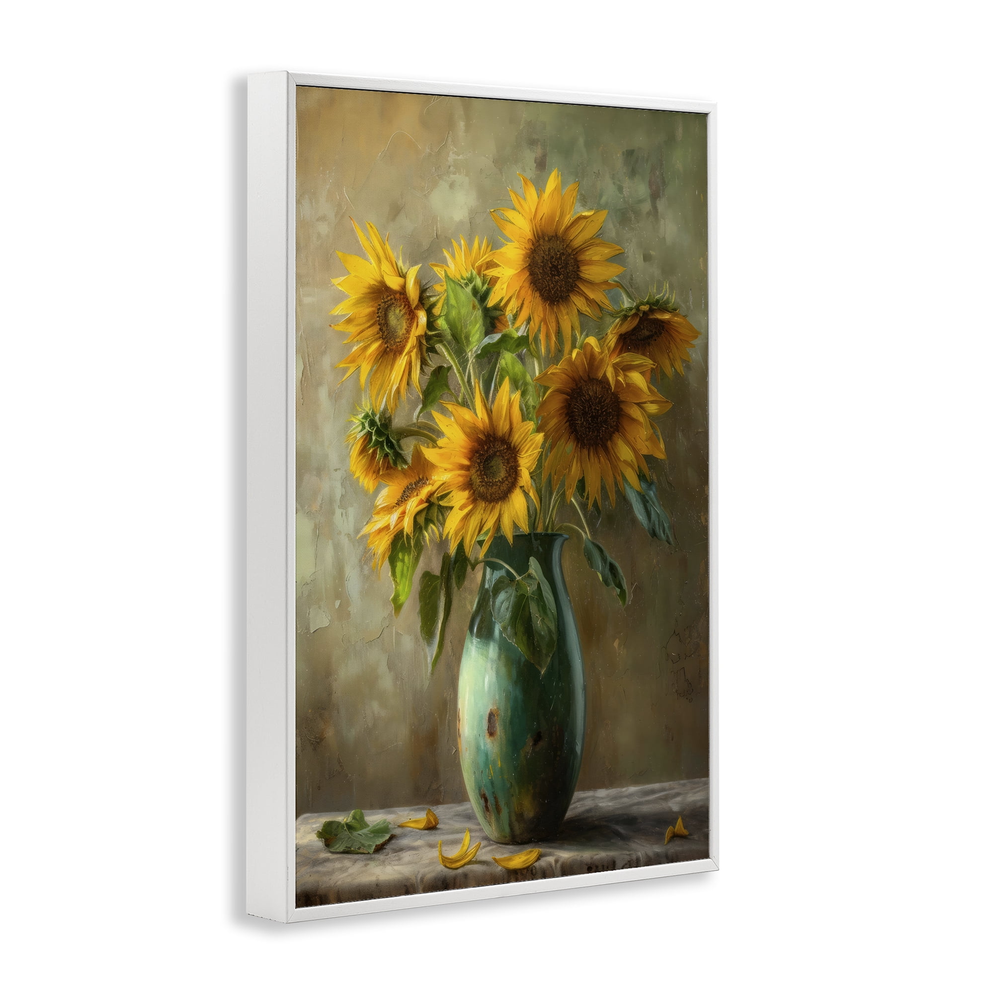 Stupell Industries Moody Sunflower Vase White Framed Giclee Art, design by Creative Studio