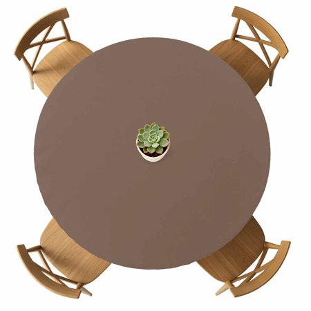Round Fitted Tablecloth with Elastic Solid Color Tablecloths Waterproof Oil Proof Brown Table Cover for Kitchen Dinner Holiday Party Picnic Fits Tables up to 36 - 44 Diameter