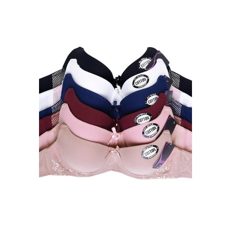 34c Bra - Sofra Intimate Sets | 6-Pack Full Coverage Lace Accent Cotton Blend Bra, Size 34C