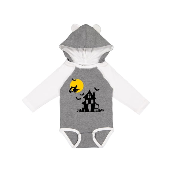 Inktastic Halloween Haunted House Witch and Bats Boys or Girls Long Sleeve Baby Bodysuit