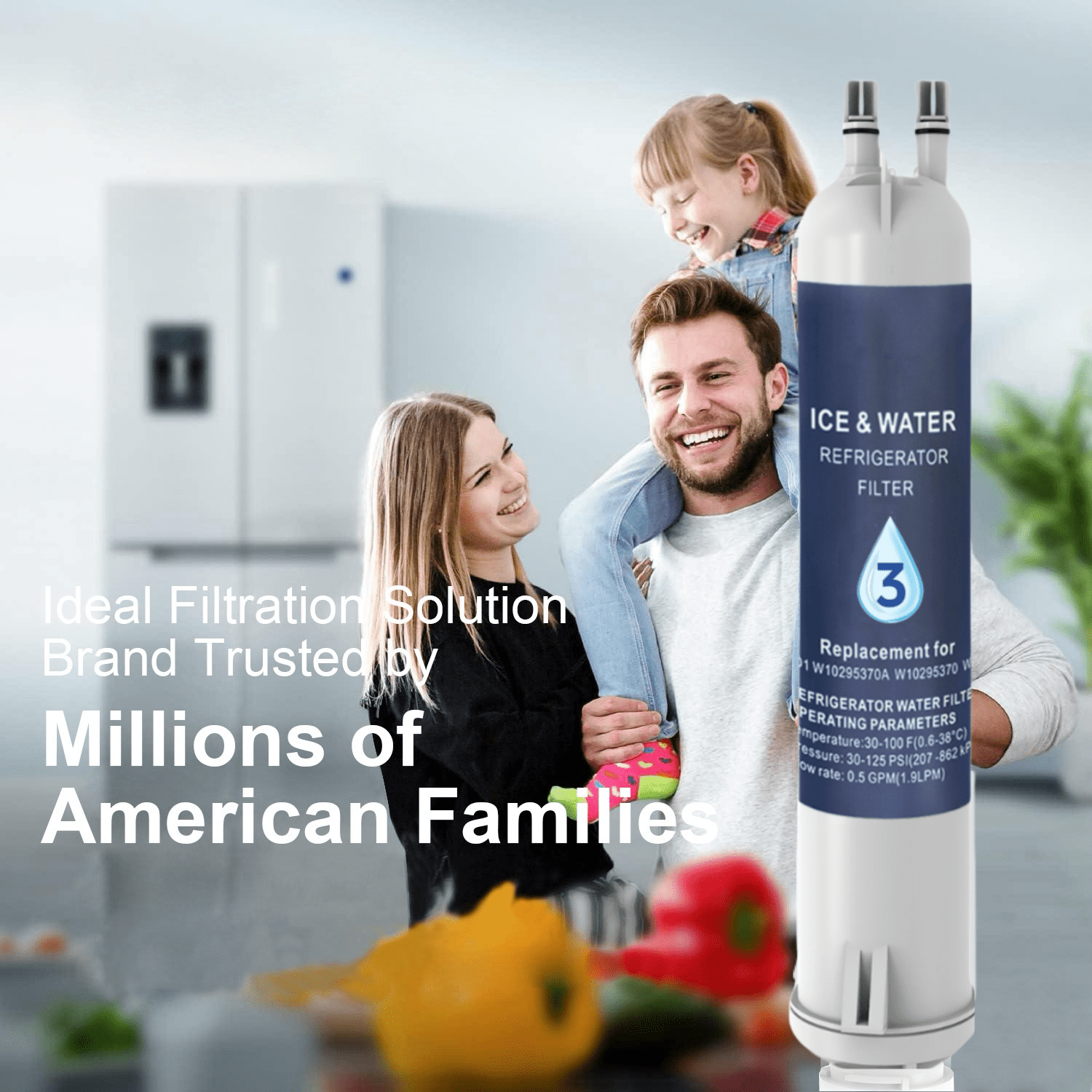 EDR3/RXD1 Water Filter 3 Replacement Compatible with 4396841 4396710 and Kenmore 46-9083 46/9030 P1RFWB2 P1WB2L T1RFKB1, 2-Pack