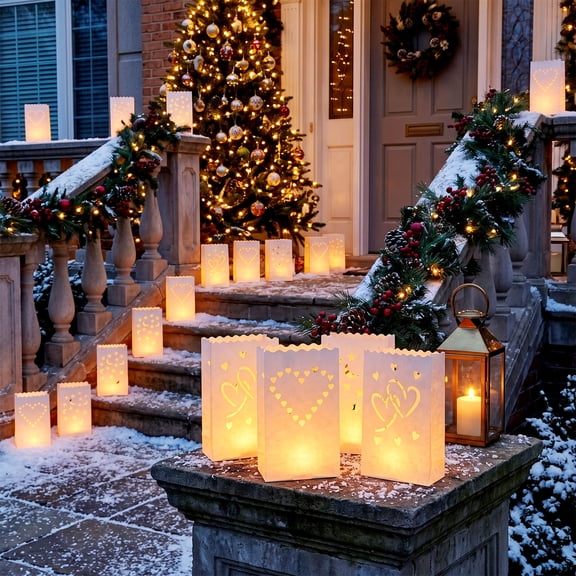 Halloween Sale Clearance!Fall Decorations for Home, 10 Pack Hollow Paper Luminarys Bags Luminaria Candle Bags For Christmas Thanksgiving Wedding Outdoor Pathways Holiday Decor