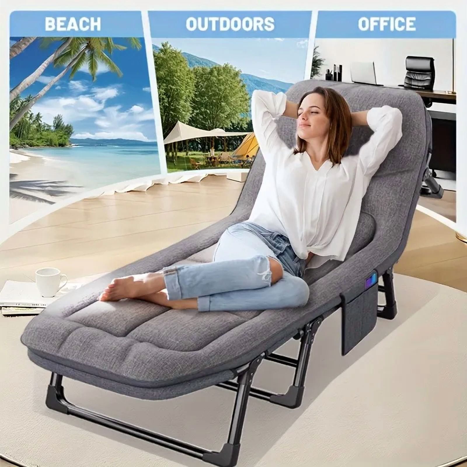 Portable Folding Patio Chaise Lounge Chair with Ergonomic Adjustable Backrest and Mattress