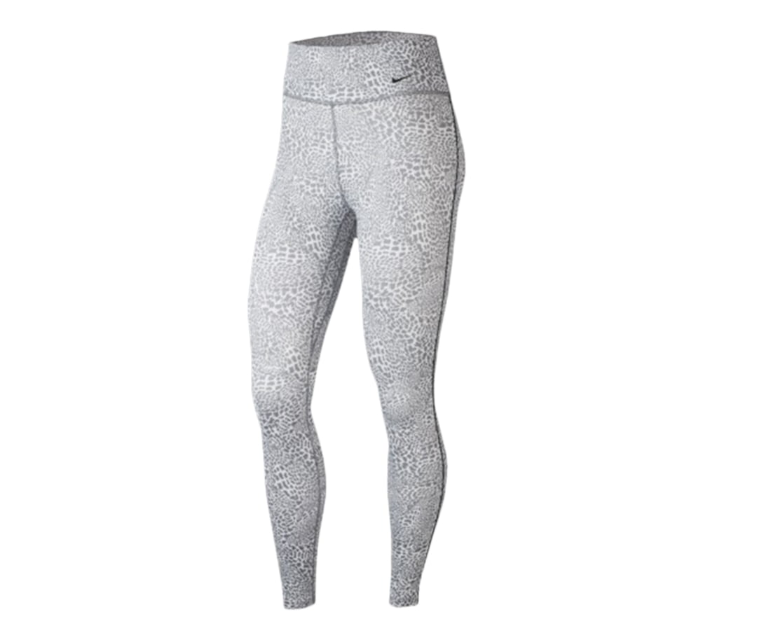 Nike One Dri-Fit Leopard-Print Womens Active Pants Size L, Color:  White/Grey 