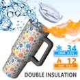thumbnail image 5 of 40oz Pioneer Flower Floral Print Pattern Insulated Tumbler with Handle, BPA-Free Leak Proof Lid and Straws, Double Wall Vacuum, Hot 12h/Cold 34h, 5 of 6