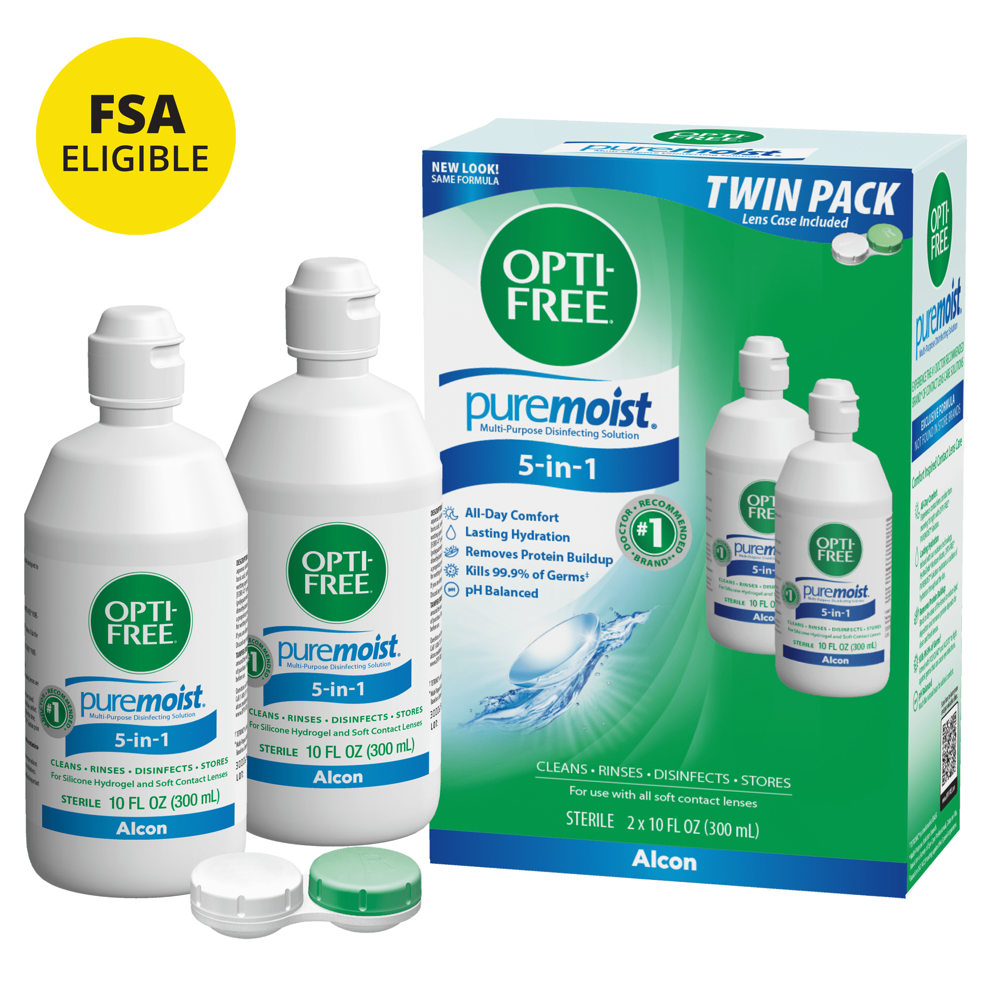 OPTI-FREE Puremoist Multi-Purpose Disinfecting Contact Lens Solution, 10 fl oz, Twin Pack