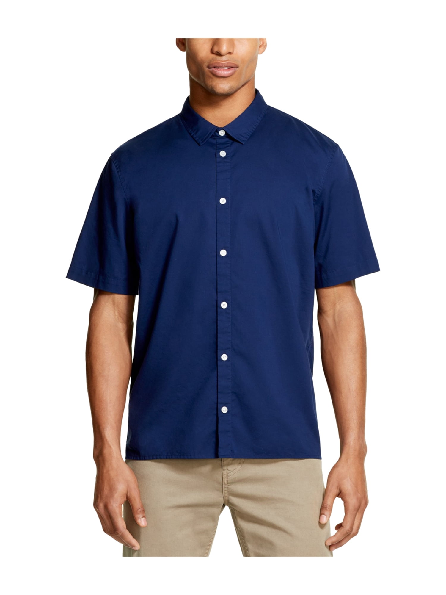DKNY Mens Woven Button Up Shirt, Blue 