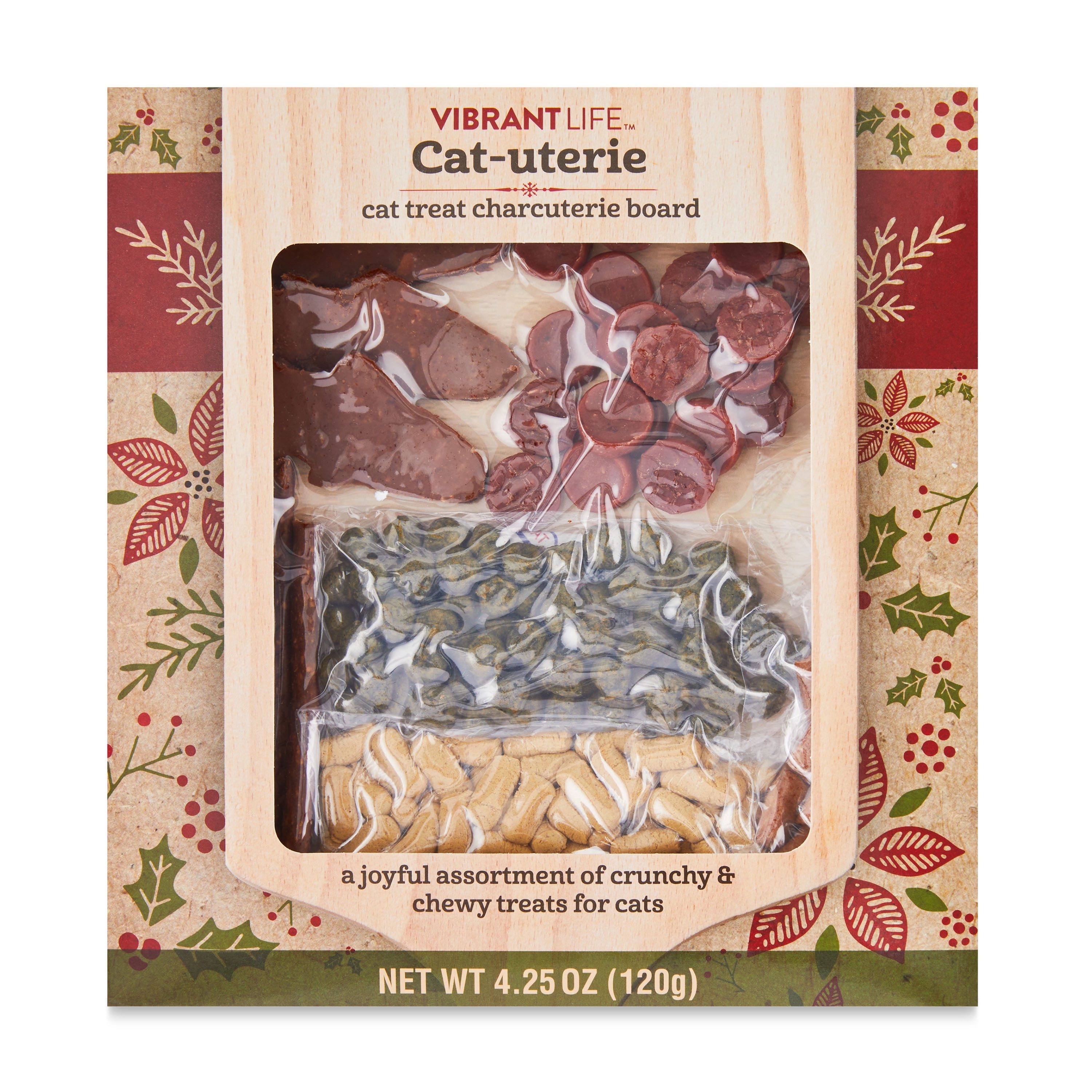 Vibrant Life Holiday Cat-Uterie Board with Assorted Dry Crunchy and Chewy Cat Treats, 4.25 oz
