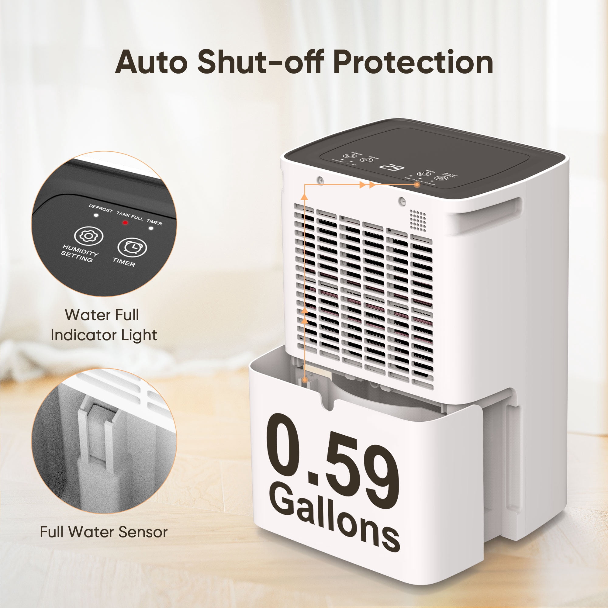 AIRFIRE 12 Pint Dehumidifiers, 1500 Sq.Ft Dehumidifier with Drain Hose, 0.59 Gal Water Tank, Overflow Protection, Dehumidifiers for Home Basement Bedroom Bathroom Laundry Room