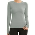 thumbnail image 1 of fheaev Chandails à Manches Longues pour Femmes Col Rond Chandail du Bas Ajusté Décontracté Extensible Ajusté sous-Blouses Entraînement Haut de Sport Pilates Vêtements de Mise en Forme Couche de Base Hauts, 1 of 4