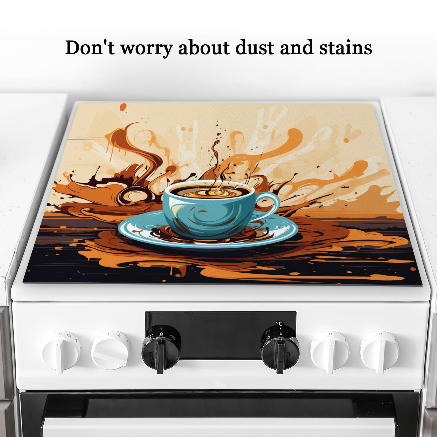 Square Electric Stove Top Covers, Coffee Cup Glass Cooktop Cover Protector, Anti-Slip Heat Resistant Range Cooktop Cover Mat for Kitchen RV (28×20 Inch)
