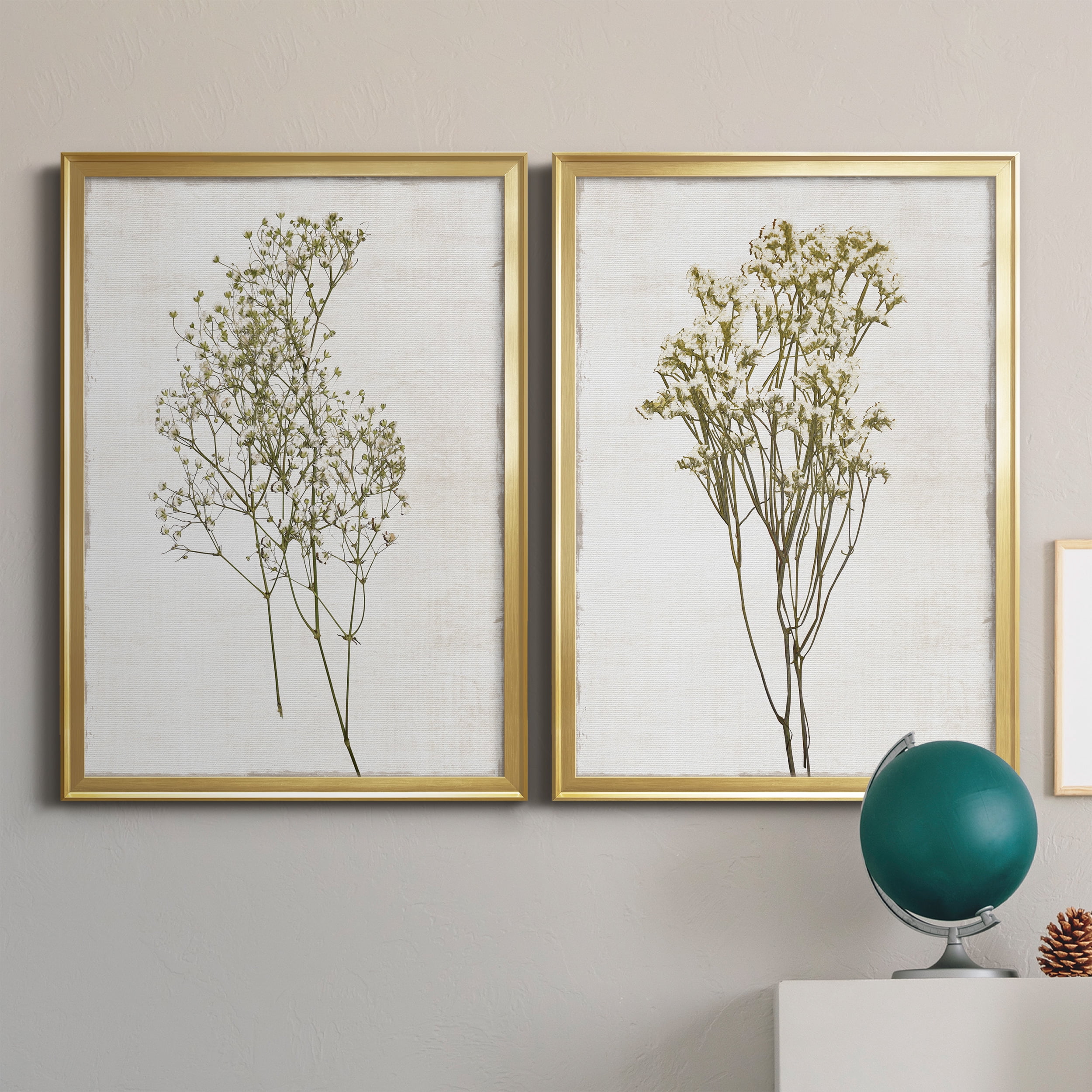 2 Piece Set Farmhouse Pressed Flower I Premium Framed Canvas - Ready to Hang - 26.5 x 36.5 Each - Gold Frame