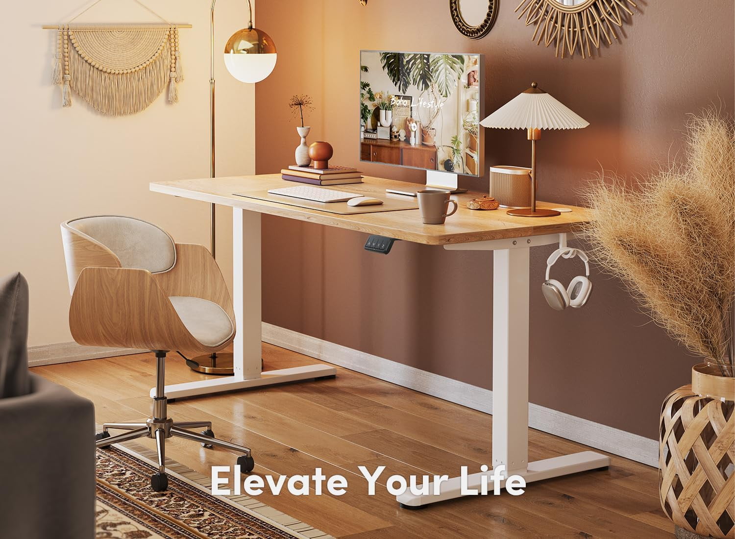 FEZIBO Electric Standing Desk, 55 x 24 Inches Height Adjustable Stand up Desk, Sit Stand Home Office Desk, Computer Desk, Maple
