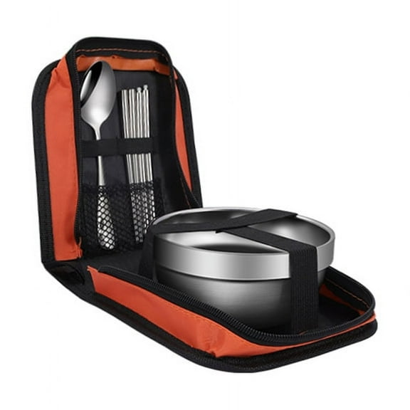 Firefly Hope Portable Stainless Steel Outdoor Tableware Set, Camping Bowls & Travel Cutlery with Picnic Bag, Durable Gear for Hiking, Picnics & Travel-Orange