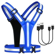 LED Reflective Running Vest Gear, EEEkit Blue Light Up Vest USB Charge Adjustable Waist/Shoulder for Women Men