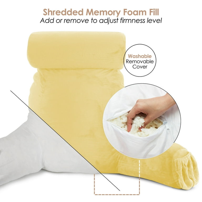 iFaon Reading Back Pillow for Sitting in Bed Adults Kids Memory Foam  Support Back Rest Pillows with Arms & Deep Pockets, Sofa Couch Floor Corner  Sit
