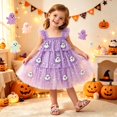 thumbnail image 2 of HaCpiu Little One Halloween Purple Tulle Dress Cute 3D Ghost Ruffle Fly Sleeve Star Glitter Tiered Ruffled Tutu Dress, 2 of 6