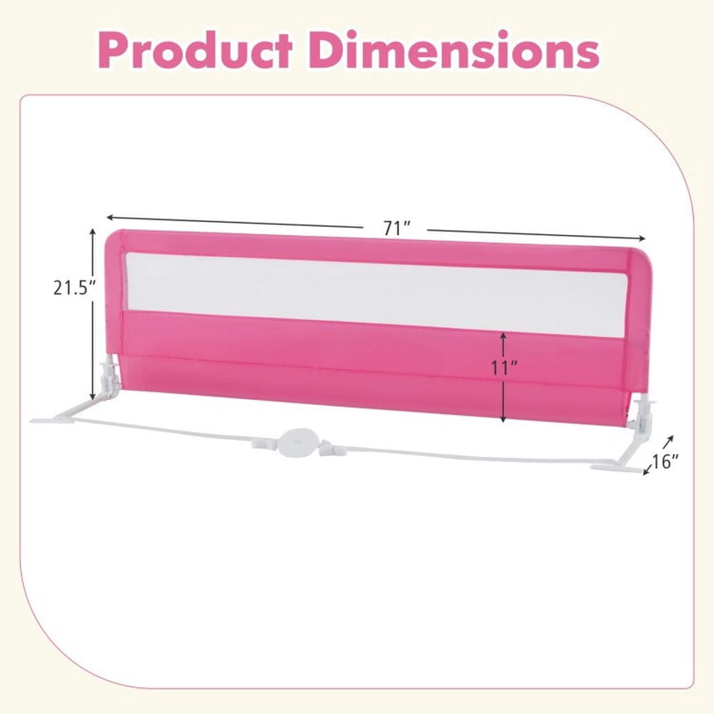 Spaco 71 Inch Extra Long Swing Down Bed Guardrail with Safety Straps, Baby Bedrail, Bed Rail forToddlers, Toddler Bed Rails, Pink