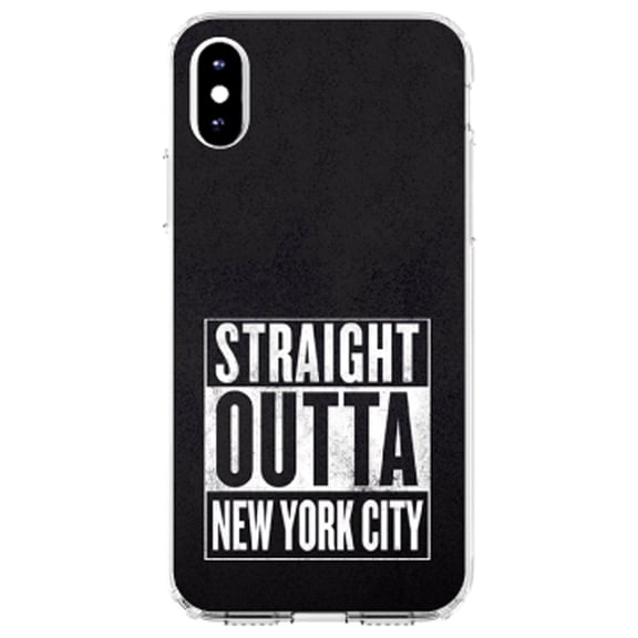 DistinctInk Clear Shockproof Hybrid Case for iPhone X / XS (5.8" Screen) - TPU Bumper, Acrylic Back, Tempered Glass Screen Protector - Straight Outta New York City - The Big Apple