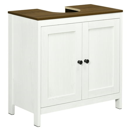Bathroom Sink Cabinet, Floor Standing Under Sink Organizer - Freestanding Storage with Adjustable Shelf & Double Doors, Antique White