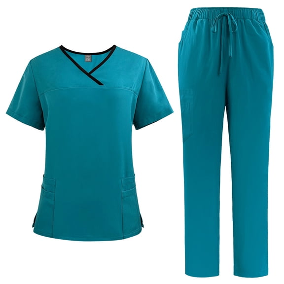 Resivox Turquoise Scrubs Sets for Women Plus Size Nursing Scrubs Petite V-Neck Scrub Tops and Pants Medical Uniforms Scrub Set Scrub Sets Turquoise 2XL