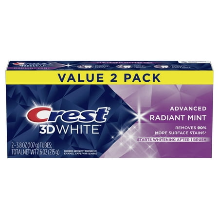 Crest 3D White Radiant Mint, Teeth Whitening Toothpaste, 3.8 oz, Pack of 2