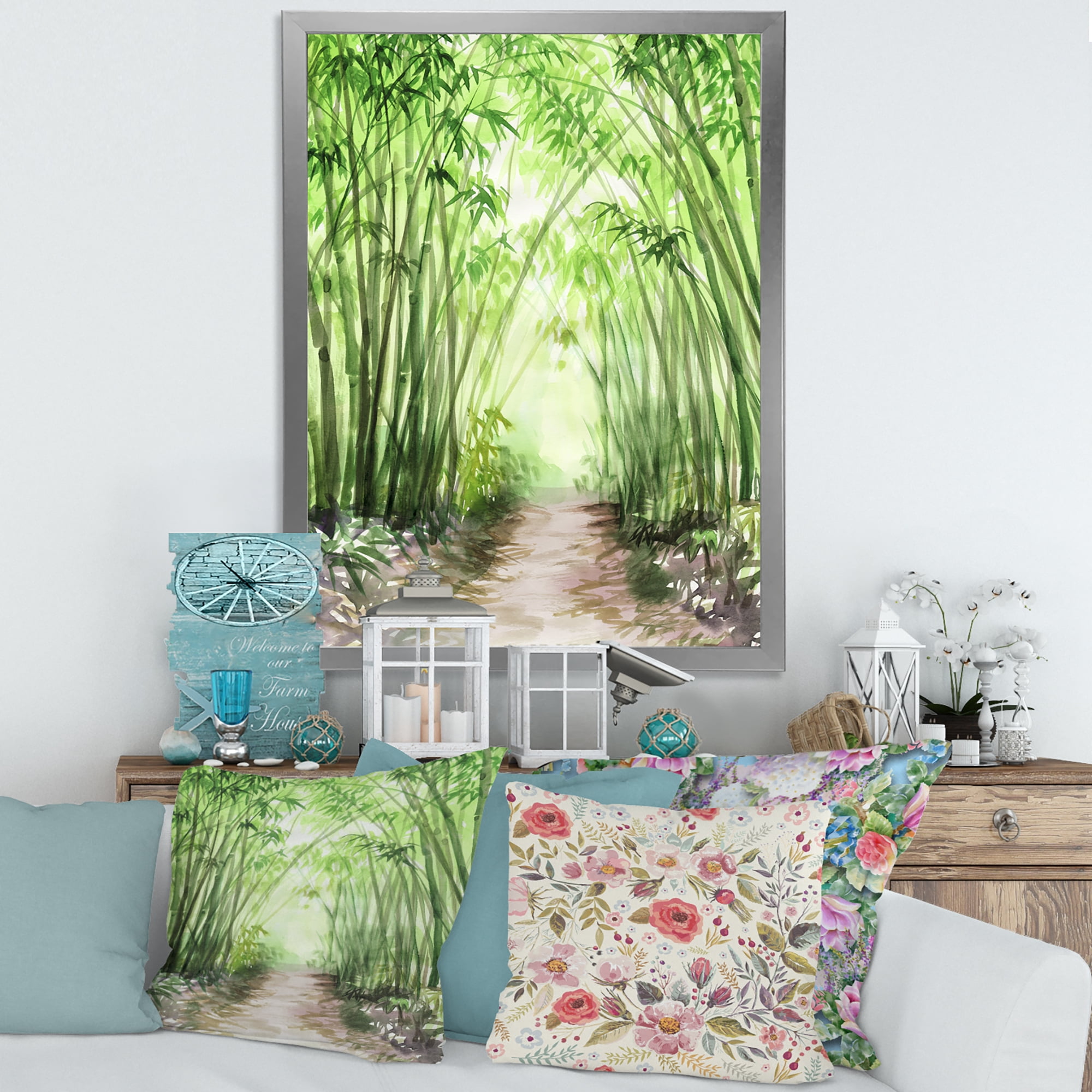 Designart 'Little Road Through Bamboo Forest' Traditional Framed Art Print