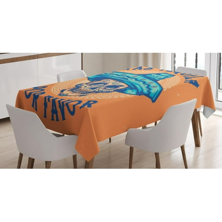 Alcohol Tablecloth Artistic Hand Drawn Sugar Skull Wearing Sombrero With Mas Tequila Por Favor Saying Rectangular Table Cover For Dining Room