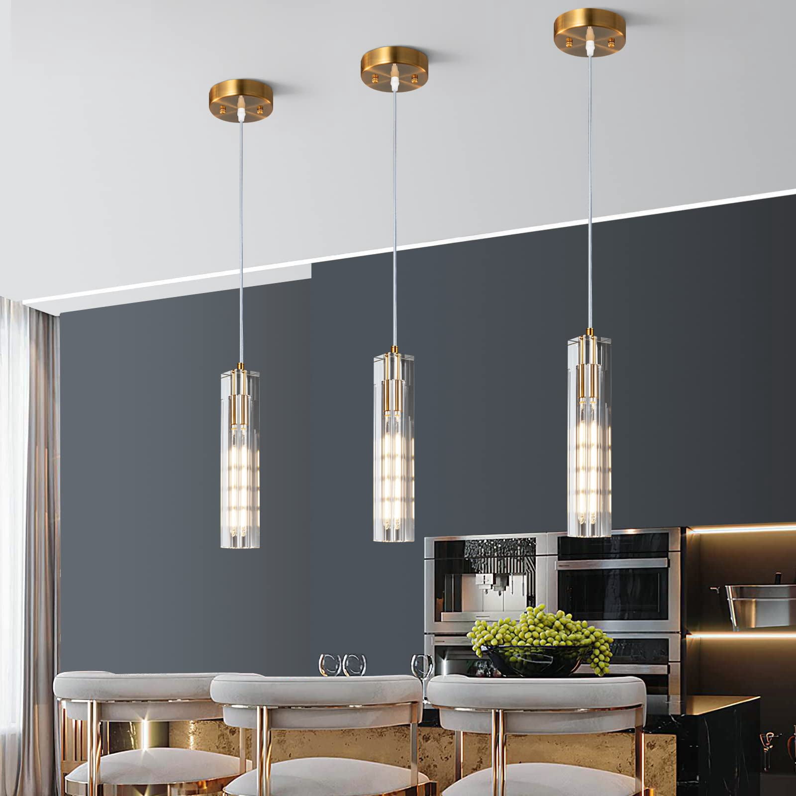 ZHLWIN Modern Pendant Light Kitchen Light Fixtures Ceiling Crystal Mini Pendant Light Gold Pendant Lighting for Kitchen Island Bedroom Hallway Living Room Dining Room, 2 Pack
