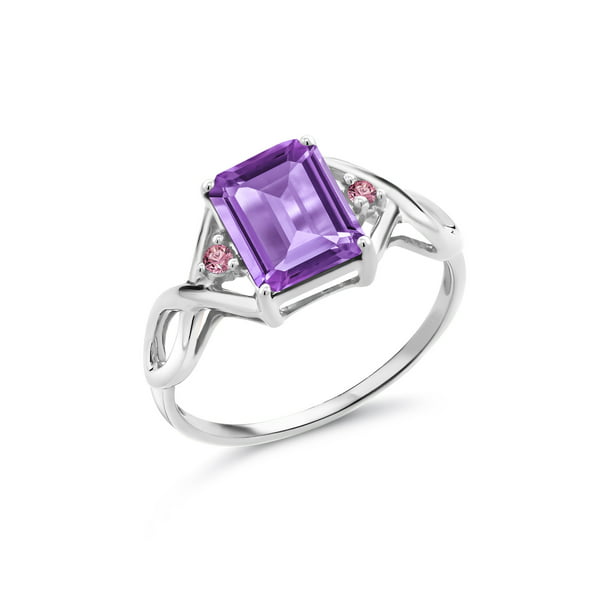 Gem Stone King 2.53 Ct Purple Amethyst Pink Lab Grown Diamond 925 Sterling  Silver Ring