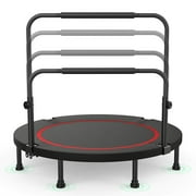 Foldable Mini Exercise Rebounder Trampoline 48''Fitness Trampoline with Adjustable Foam Handle for Kids/Adults Indoor Workout