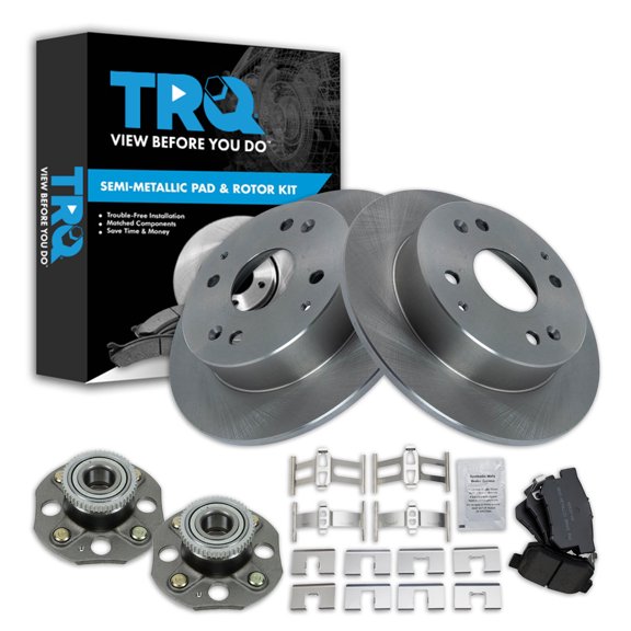 TRQ Rear Brake Pad & Rotor Kit Brake Pads Brake Rotor Wheel Hub Bearing Assembly Semi-Metallic Fits Select 1998-2002 Honda Accord
