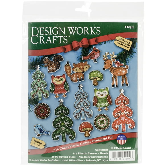 Design Works Plastic Canvas Ornament Kit 1" Set of 15-Woodland Friends (14 Count) - DW1694