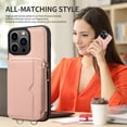 thumbnail image 5 of SaniMore Case for iPhone 15 6.1" 2023 with Metal Detachable Crossbody Lanyard Zipper Wallet Pocket Card Slots PU Leather Wear-resistant Shockproof Anti-fall Retro Girly Shell, Pink, 5 of 9