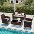 thumbnail image 6 of UDPATIO 4 Pieces Outdoor Patio Furniture,Sectional Conversation Sets,Brown PE Rattan Patio Chairs with Table and Loveseat for Balcony, Porch, Backyard,（Gray Cushion）, 6 of 8
