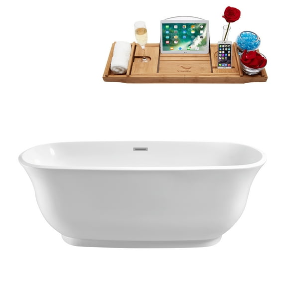 67" Streamline N-661-67FSWH-FM Soaking Freestanding Tub and Tray With Internal Drain