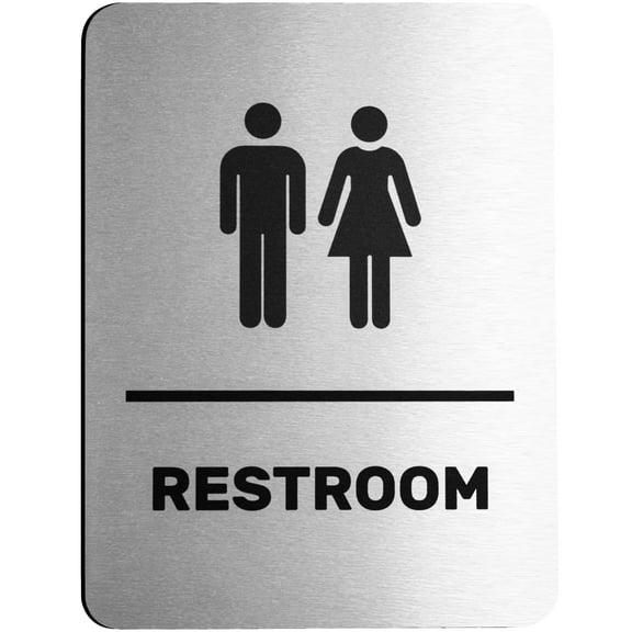 Brushed Aluminum Unisex Restroom Sign (6 x 8 in) - Modern Bathroom Signs by Globe Rocket
