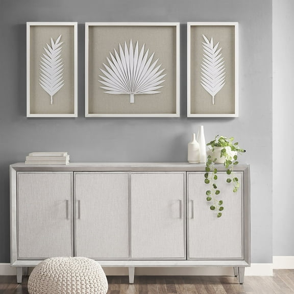 MAYEERTY Framed Rice Paper Palm Leaves 3-Piece Shadowbox Wall Decor Set