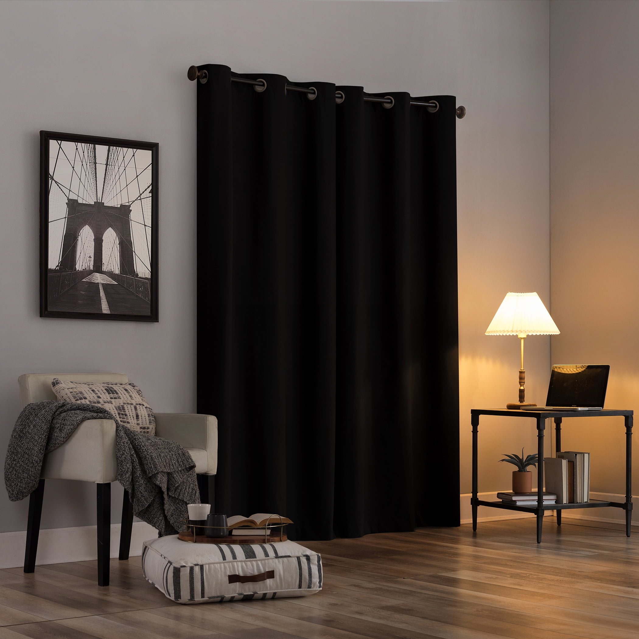 Sun Zero Cyrus Thermal 100% Blackout Grommet Curtain Panel, 40"X84", Black