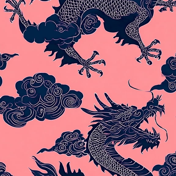 Dragon Peel and Stick Wallpaper 17.7in x 9.8ft Intricate Dragon Cloud Dark Blue Pink Contact Paper Vinyl Waterproof Self Adhesive Wall Paper for Bedroom Shelf Cabinet Renter Friendly